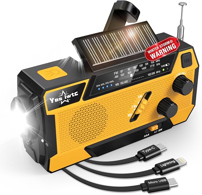 Hand Crank Emergency Radio 7400mWh Solar Hand Crank Radio Built in 3 Charging by yesiwtc