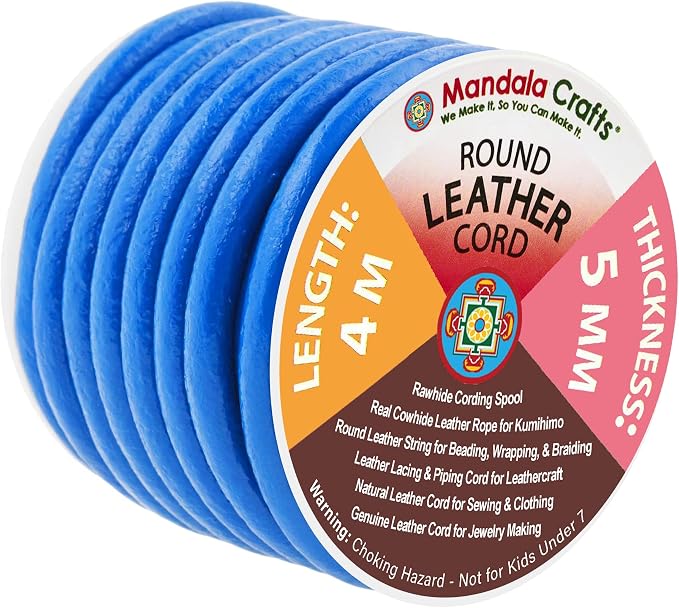 Mandala Crafts Round Genuine Blue Leather Cord by MandalaCrafts