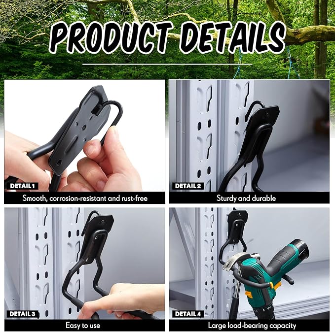 MorningRo 2 Pack Shed Accessories Multi Purpose Shed Hooks Metal Power Tool - Image 4