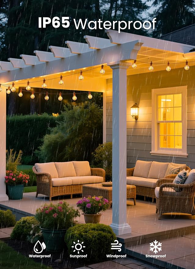 Outdoor String Patio Lights, 50FT 25 LED Patio Lights Waterproof, Connectable - Image 2