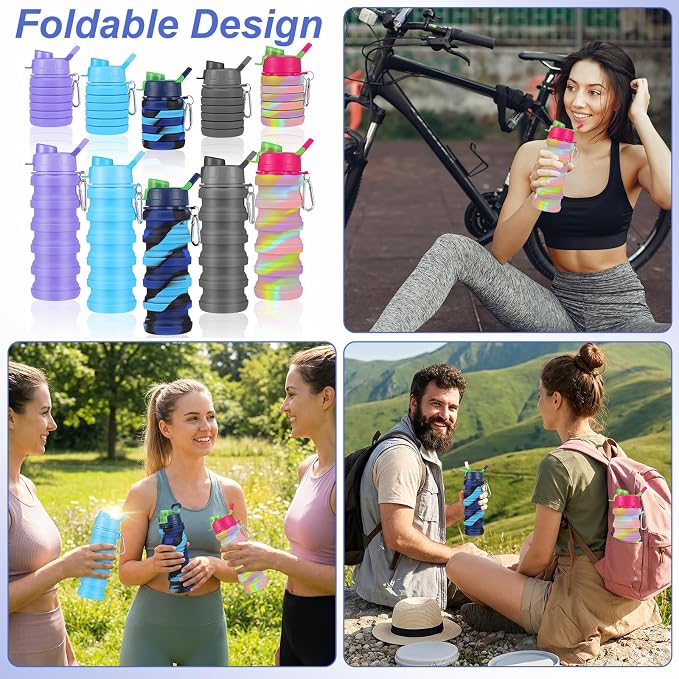 5 Pack Foldable Water Bottles, 16 oz Silicone Reusable Foldable Water Bottle - Image 4