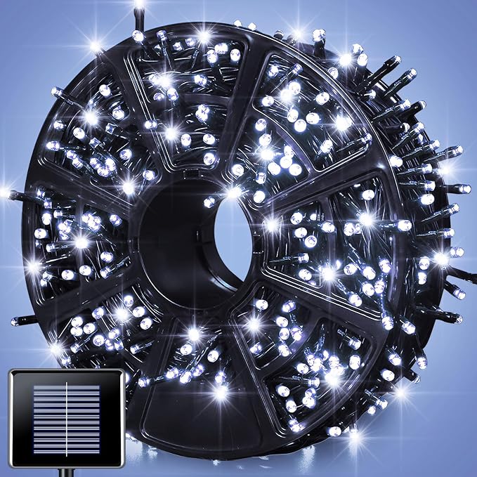 JMEXSUSS 600 LED Solar Christmas Lights Outdoor Waterproof, 206.7ft White Solar by JMEXSUSS