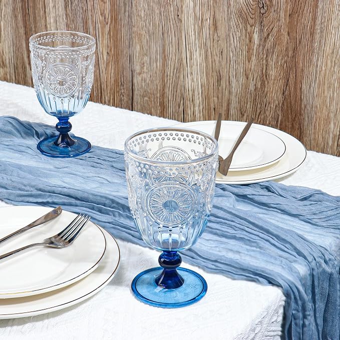 XUWAIDSGN 24Pcs Plastic Vintage Wine Glasses 13.5oz Reusable Embossed Goblet - Image 4
