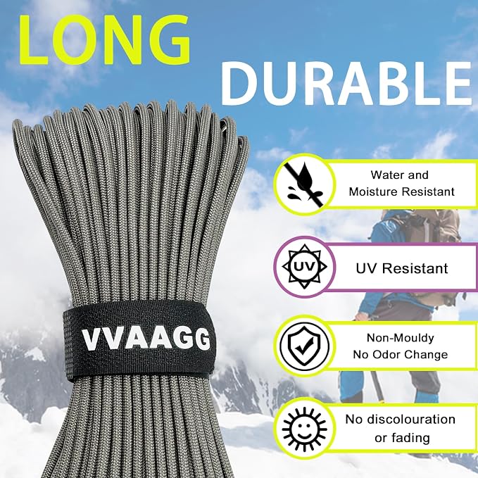 VVAAGG 1000 Paracord Rope 100FT Utility Parachute Cord 4mm 12 Strand Nylon - Image 4