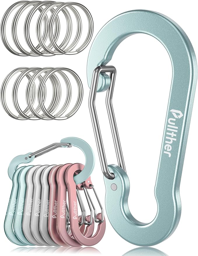 9PCS Carabiner Keychain Clip, 2.7" Large Aluminum Carabiner Clips by pulltherfishing
