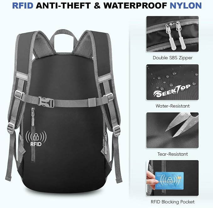 Seektop Lightweight Packable Hiking Backpack Waterproof Expandable 20L-28L - Image 6