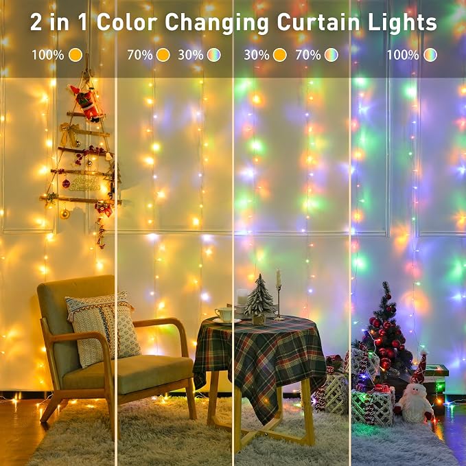 JMEXSUSS 300LED Dual Color Changing Curtain Lights - Image 2