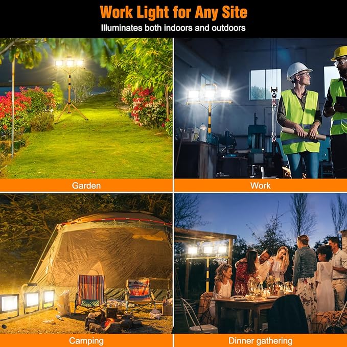 LED Work Lights with Stand, 21000 Lumen, 2-Head Adjustable Work Light, - Image 6