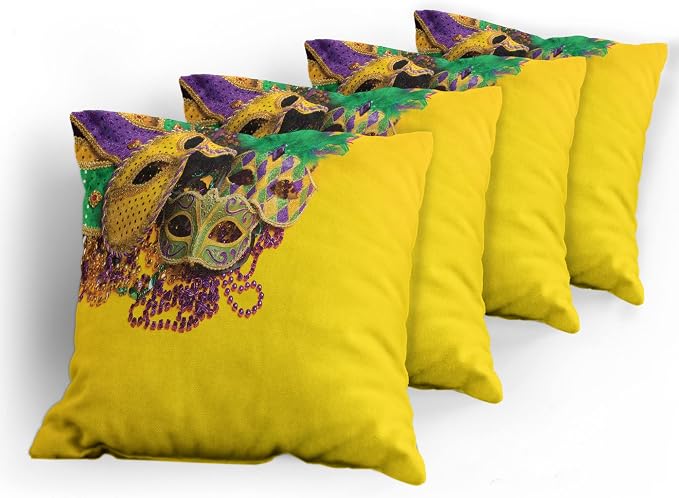 Ambesonne Mardi Gras Decorative Throw Pillow Case Pack of 4, Colorful Group of - Image 5