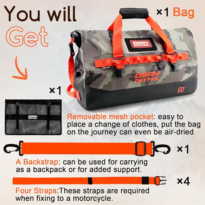 OSAH DRYPAK Waterproof Duffel Bag 25L/40L/60L – Heavy-Duty Motorcycle Tail Bag - Image 8