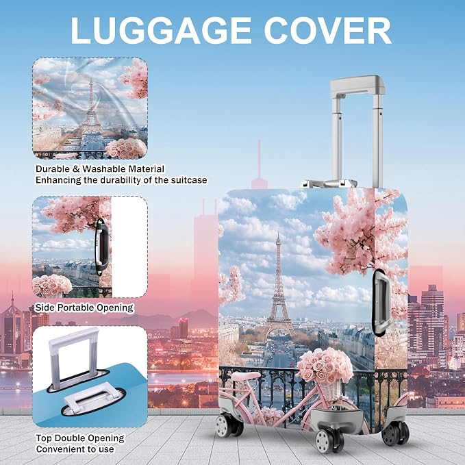 ANNA QUEEN Paris Eiffel Tower Luggage Cover, Romantic City Travel Suitcase - Image 2