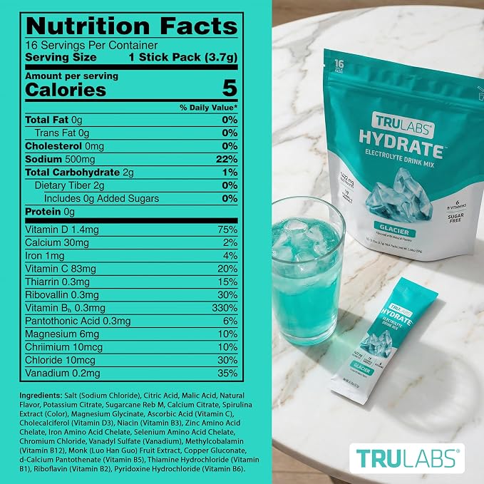 TRULABS Hydrate Electrolyte Drink Mix – Glacier Flavor, Sugar-Free Hydration - Image 7
