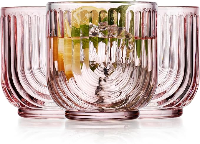 Glaver's Vintage Glassware Art Deco Glasse Ribbed Drinking Glasses U-Shape Arch by Glavers