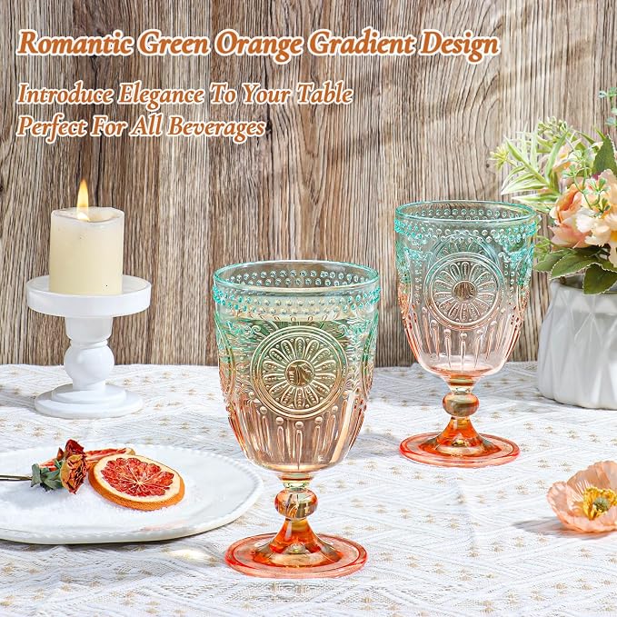XUWAIDSGN 12Pcs Plastic Vintage Wine Glasses 13.5oz Reusable Embossed Goblet - Image 2