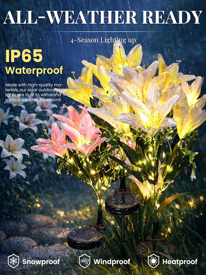GIGALUMI Solar Garden Lights, 8 Pack LED Lily Garden Decor Carefree Solar - Image 2