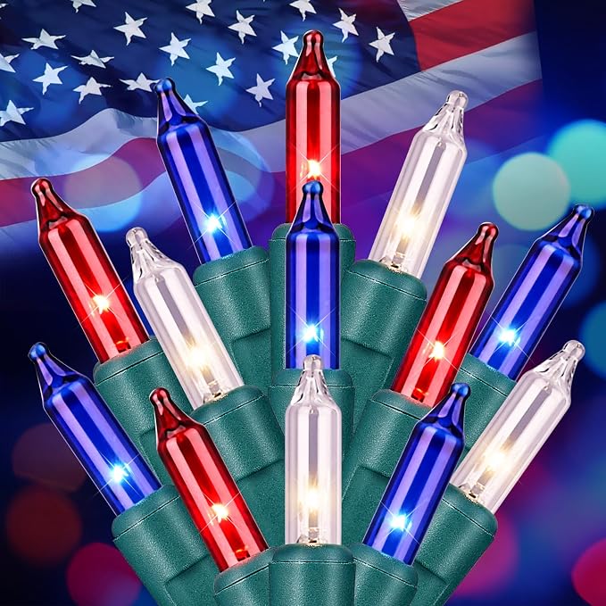 Red White Blue Mini Christmas Lights, 13ft Waterproof Lights by Brightown