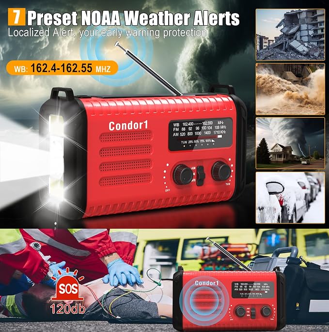 NOAA Weather Radio 20000mAh Battery Powered｜Solar Hand Crank Emergency Radio - Image 3