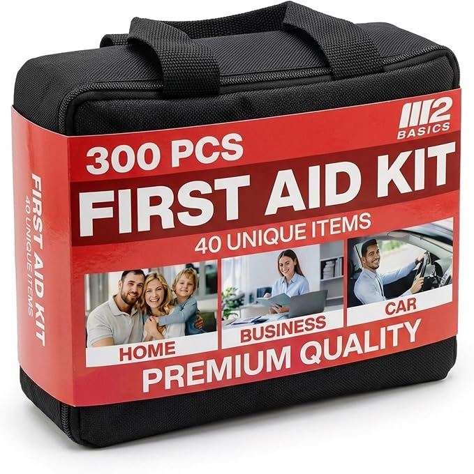 M2 BASICS 300 Piece First Aid Kit, 40 Items, Compact Emergency Medical Kit by M2BASICS