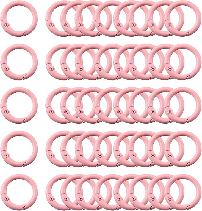 Carabiner Clip 48Pcs Pink Metal Key Ring Clip Circle Keychain Rings Bulk Spring by KJMLDIY