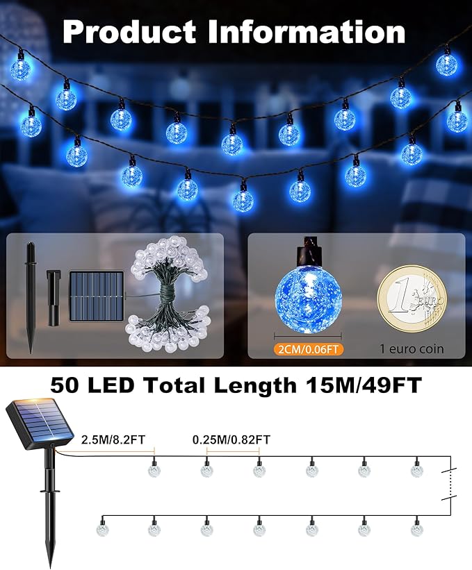 btfarm 2 Pack Solar String Lights Outdoor Waterproof, Total 98 FT 100 LED Solar - Image 2