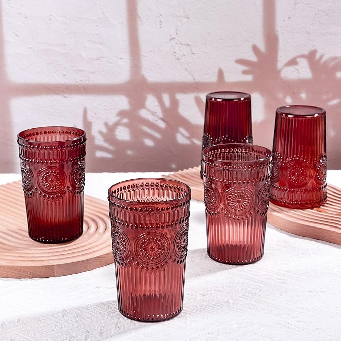 Ciaell 12 Pack Romantic Plastic Water Glasses - 14 Oz Burgundy Vintage Drinking - Image 4