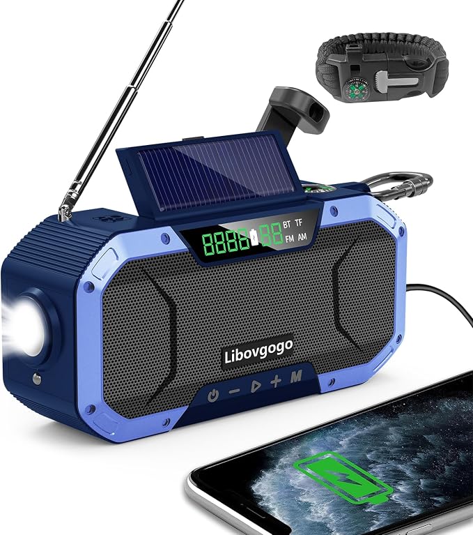 Emergency Radio Waterproof Bluetooth Speaker, Portable AM FM Radio by Libovgogo