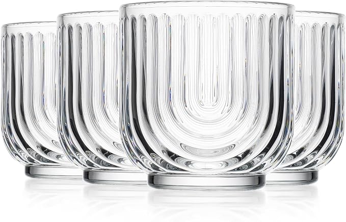 Glaver's Vintage Glassware Art Deco Glasse Ribbed Drinking Glasses U-Shape Arch - Image 8