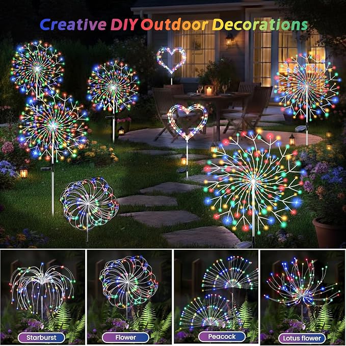 Solar Garden Lights Outdoor, 210 Led & 8 Modes Solar Firework Lights Decorative - Image 6