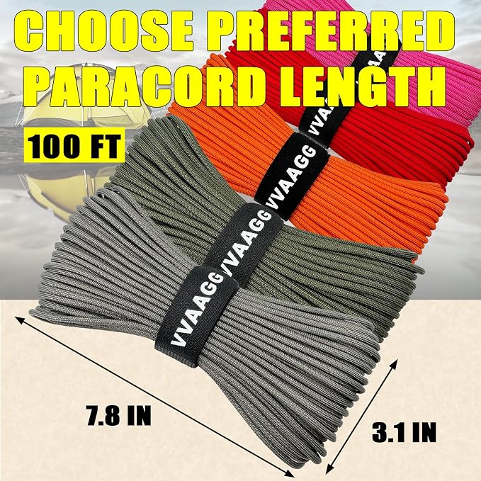 VVAAGG 1000 Paracord Rope 100FT Utility Parachute Cord 4mm 12 Strand Nylon - Image 3