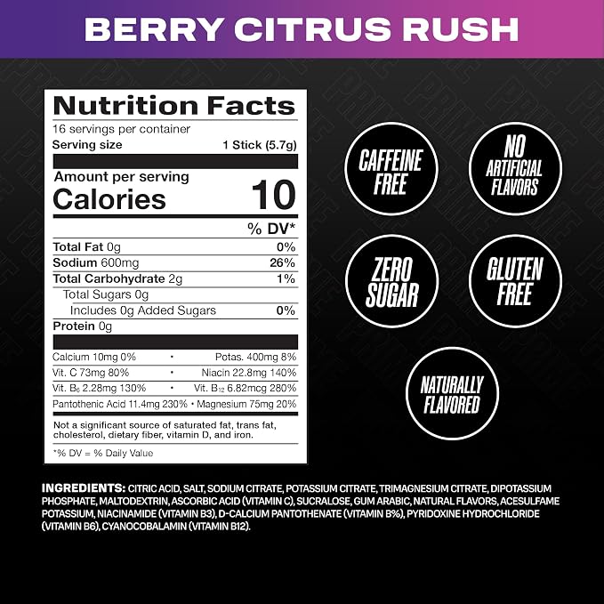 PRIME Rapid Rehydration Electrolyte Powder Sticks, Berry Citrus Rush, Sugar - Image 2