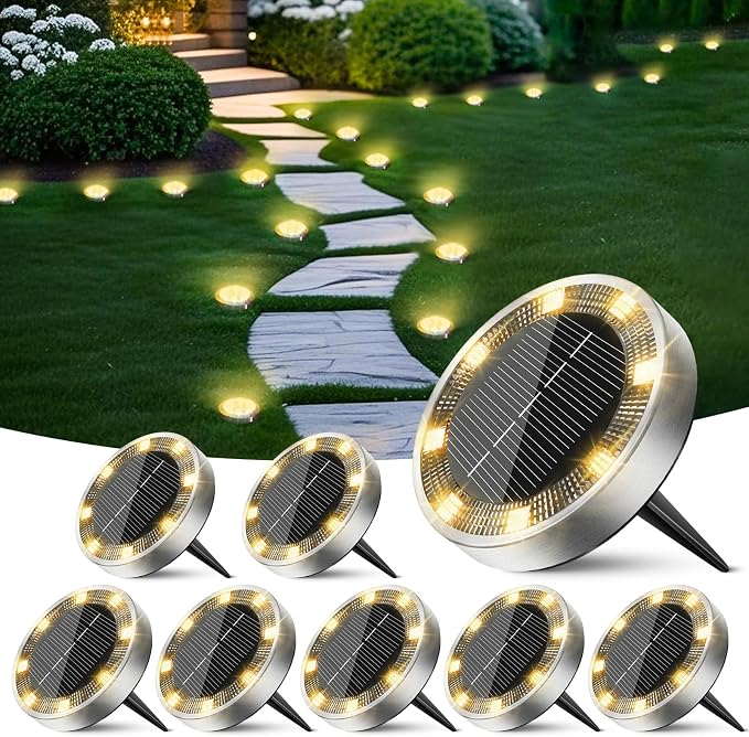 Peasur Solar Ground Lights Outdoor, 8 Pack Flat Solar Powered Disc Lights by Peasur