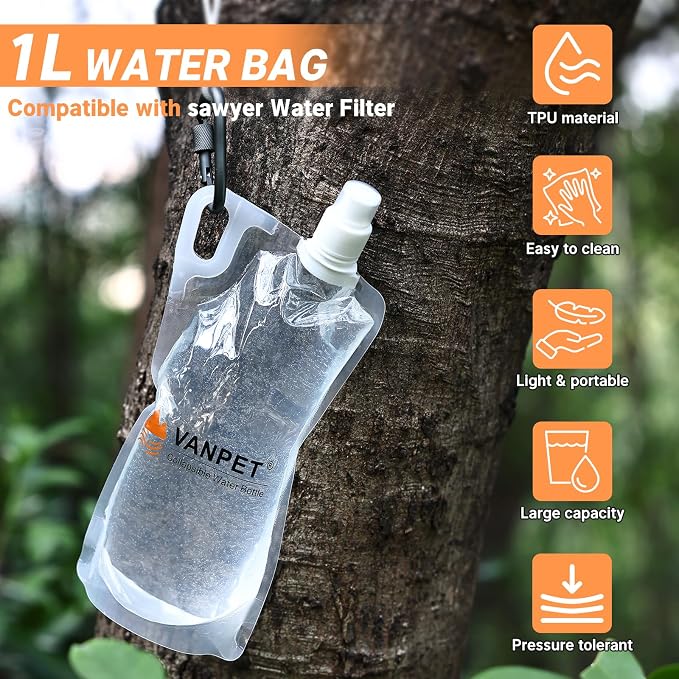 VANPET 1L Hiking Collapsible Water Bottles, 33OZ BPA-Free Plastic Flasks - Image 2