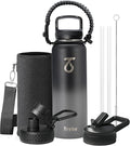 Trebo 40oz Water Bottle with 3 Lid and handle, Vacuum Insulated Stainless Steel by StayHotStayColdStayGreen