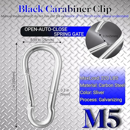 150 Pack 2" Heavy Duty Carabiner Clips, M5 Sliver Galvanized Steel Spring Snap - Image 2
