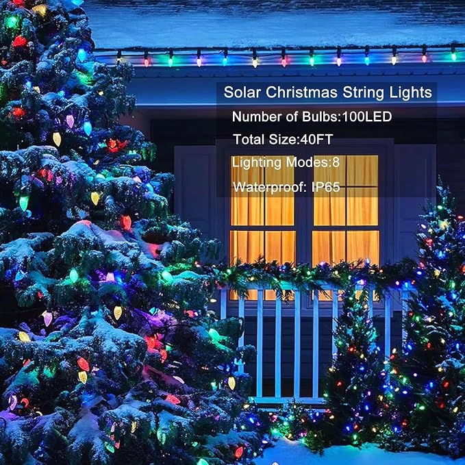 Solar String Strawberry Lights Outdoor 100 LED 40Ft Multi-Color Christmas Fairy - Image 2
