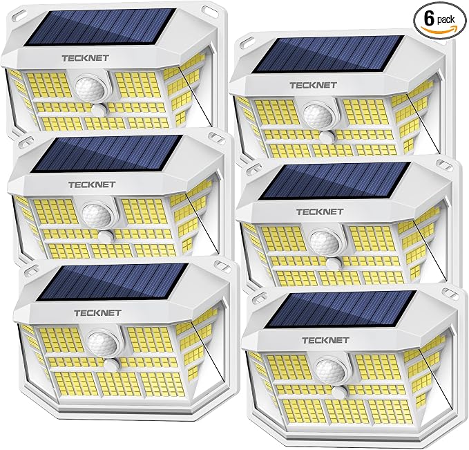 TECKNET 231 LED Solar Motion Lights Outdoor Waterproof, 6 Pack 300° Angle & 3 by Tecknet