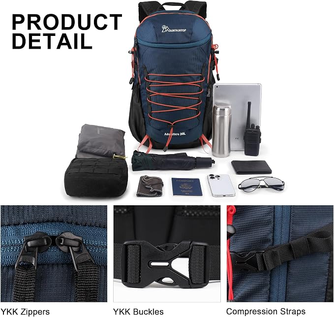 MOUNTAINTOP Hiking Backpack, 25/30L Camping Backpack, Men Women Hiking Daypack - Image 3