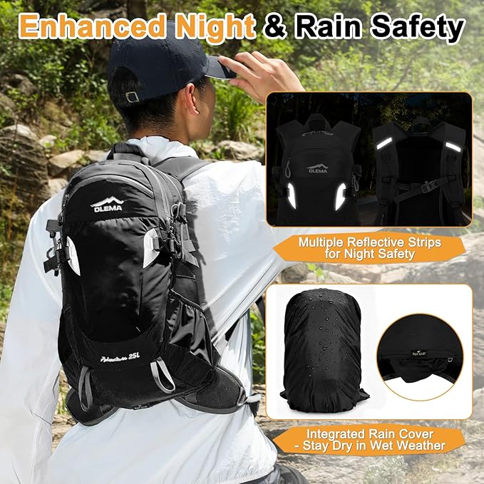 OLEMA Hiking Backpack, 25L Lightweight Travel Backpacks, Camping Daypack - Image 4