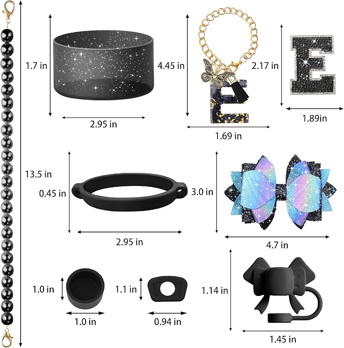 9PCS Black for Stanley Cup Accessories Set Bling Initials Bow Charms for - Image 3