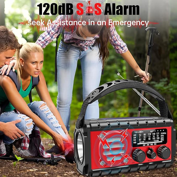 20000mah Emergency Radio, SW/NOAA/AM/FM Weather Radio, Solar Powered Hand Crank - Image 5