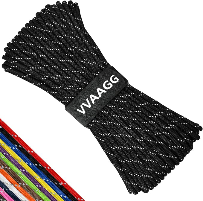 VVAAGG Reflective Paracord Rope 100FT, 7 Strand Nylon para Cord Lanyard Utility by ParacordSpecialist