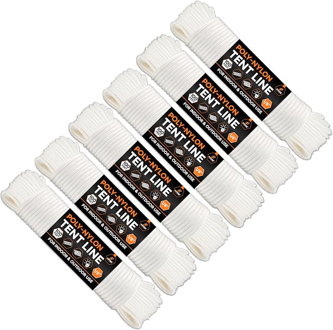 Line Nylon Cord - 100 Ft White Reflective Guyline - Camping Rope by XposeSafety