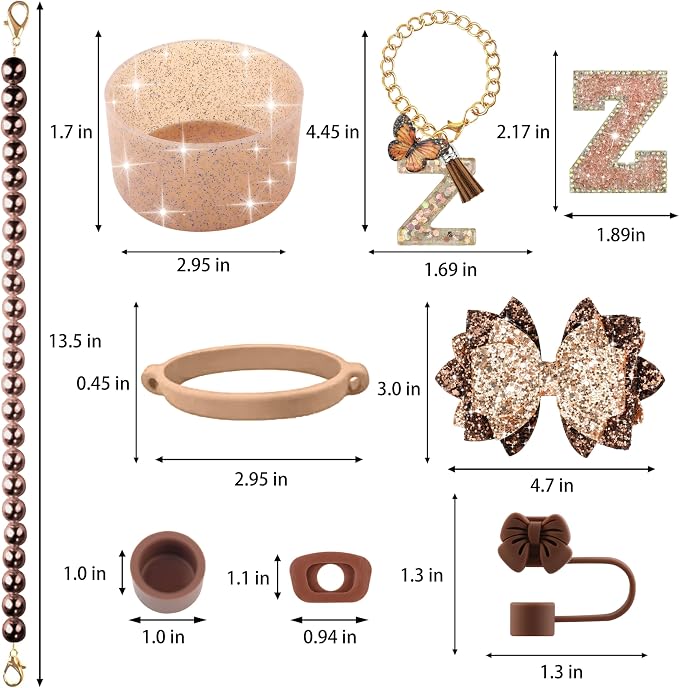 9PCS Brown for Stanley Cup Accessories Set Bling Initials Bow Charms for - Image 3