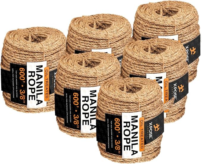 Manila Rope - 3/8 Inch 600' - 3 Strand Cordage Twisted Braided Rope - Thick by XposeSafety
