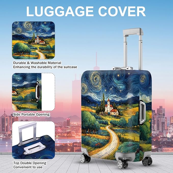 ANNA QUEEN Starry Night Landscape Luggage Cover, Artistic Oil Painting Style - Image 2