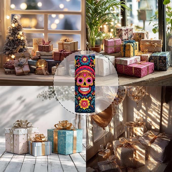 Firmiso 20 oz Tumbler｜Skinny Insulated Travel Mug｜Sugar Skull Floral Stainless - Image 7
