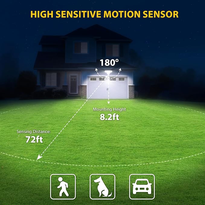 90W 10000LM LED Security Lights Motion Sensor Outdoor Lights, 4 Head Dusk to - Image 5