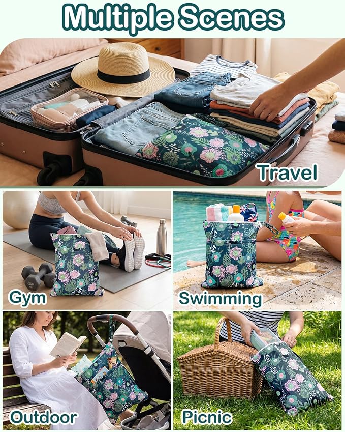 babygoal Floral Wet Dry Bags 3 Pack, Waterproof Travel Bags - Image 6