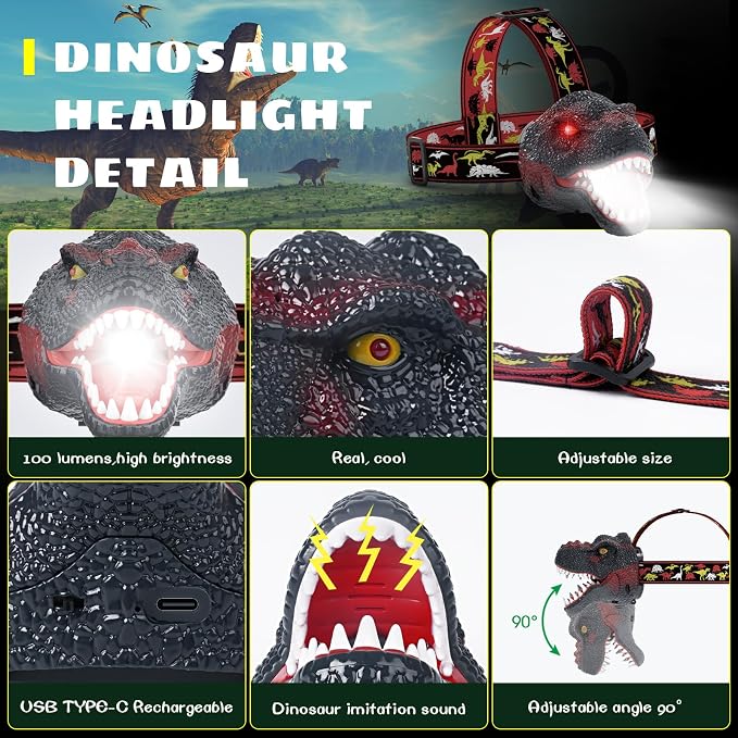 Dysaim Kids Headlamp, Dinosaur Headlamp - Image 5