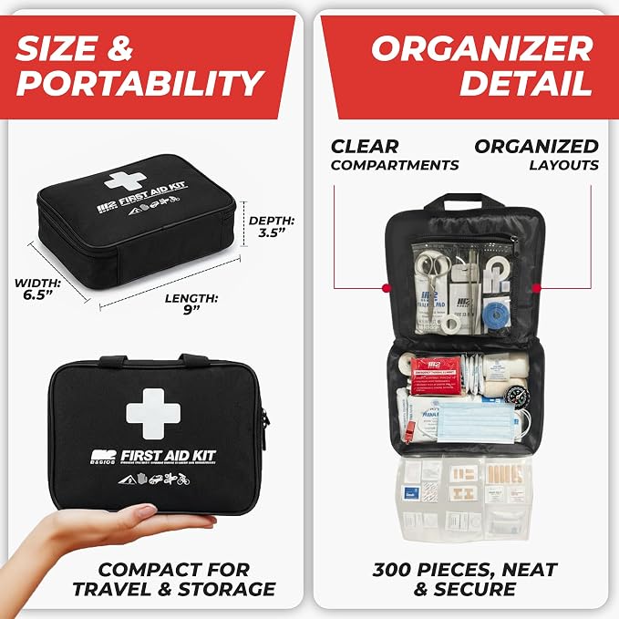 M2 BASICS 300 Piece First Aid Kit, 40 Items, Compact Emergency Medical Kit - Image 3